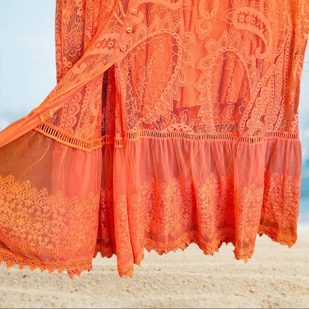 Torrid Lace Coral Button Front Skater Maxi Dress Sizes: 1XL 2XL  3XL NWT - Picture 11 of 16